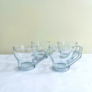 4 Bormioli Rocco Oslo Italian Tempered Glass Espresso Metal Handle Cups Mugs Cup